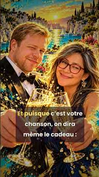 Image peinte d'un couple qui trinque au bord de la mer, paroles en karaoké
